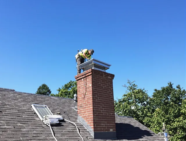 Bluffton Chimney Sweep technician measuring a chimney cap in Bluffton, SC
