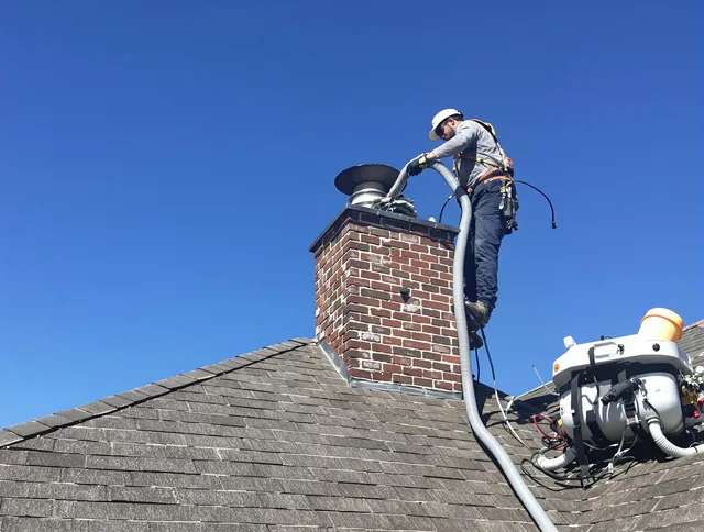 Dedicated Bluffton Chimney Sweep team member cleaning a chimney in Bluffton, SC