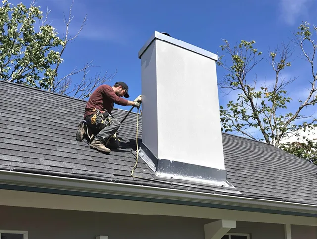 Bluffton Chimney Sweep team member finishing chimney construction in Bluffton, SC