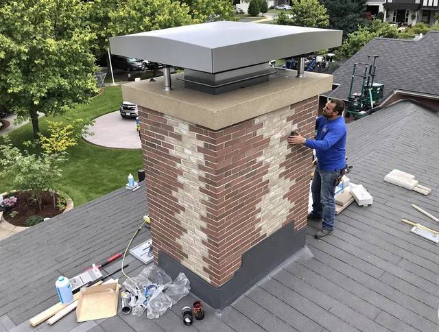 Bluffton Chimney Sweep team working on a custom chimney remodel in Bluffton, SC