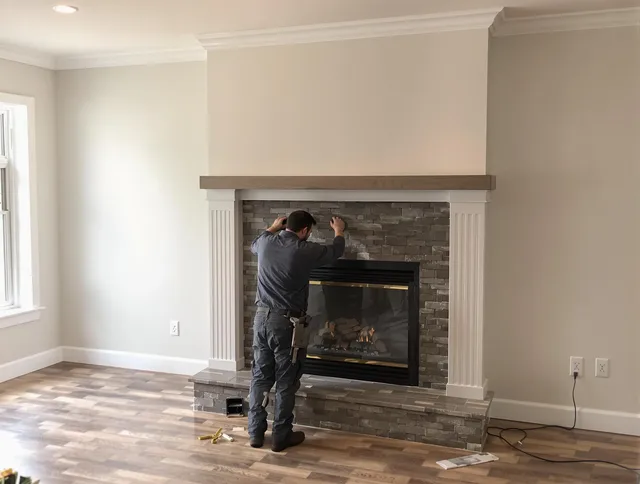 Bluffton Chimney Sweep finishing a custom fireplace install in Bluffton, SC